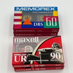 Maxell UR 90 & Memorex DBS 60 Blank Audio Cassette‎ Tapes Normal Bias Lot New